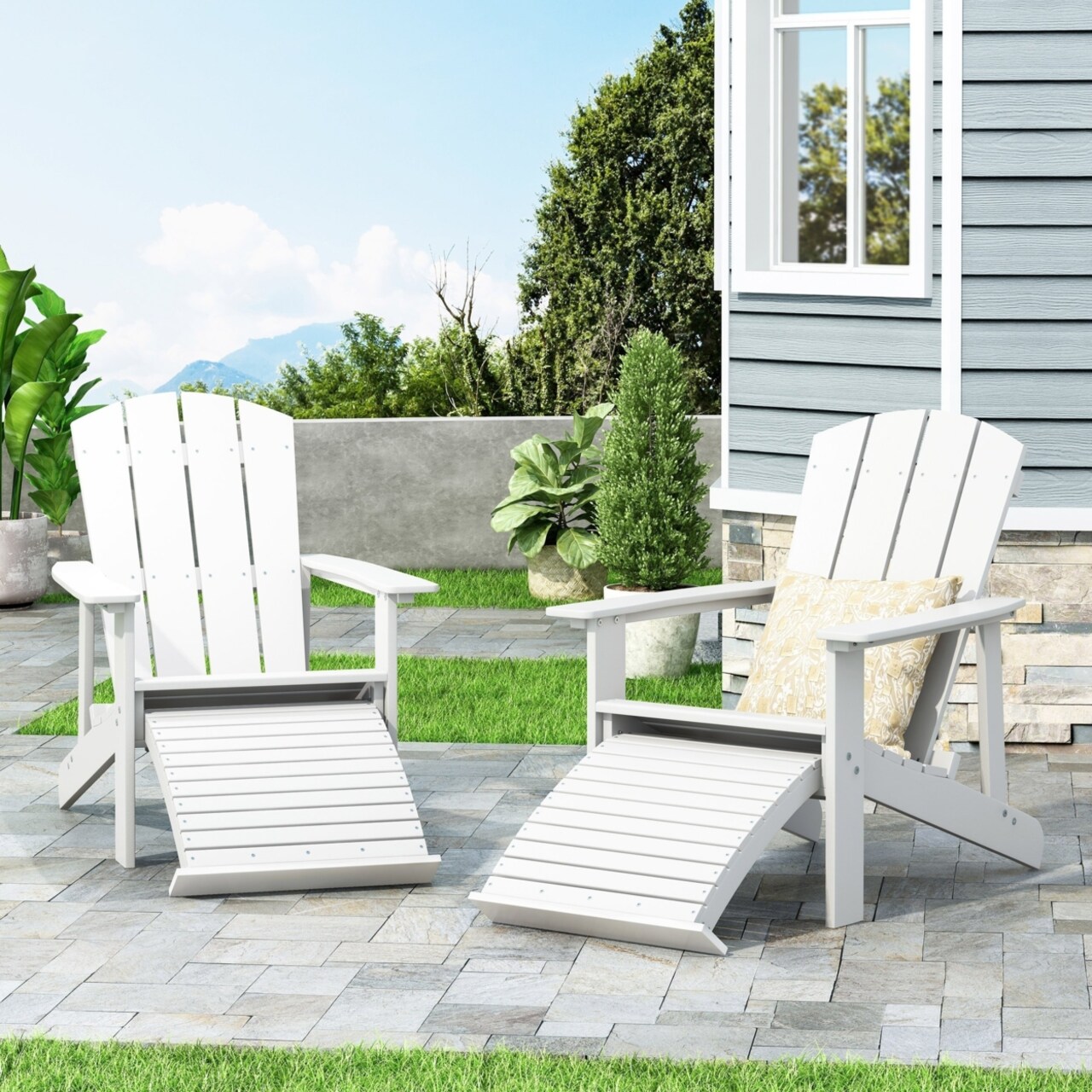 GDFStudio Matriel Outdoor Adirondack Chair with Retractable Ottoman (Set of 2)